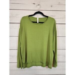 Kimberly C Womens Green Solid Round Neck High Low Long Sleeve T-Shirt Size Large